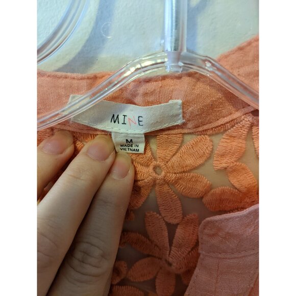 Womens Peach Orange Button Up Blouse Lace Panel Lagenlook Boho Sheer Pastel M - Picture 9 of 11